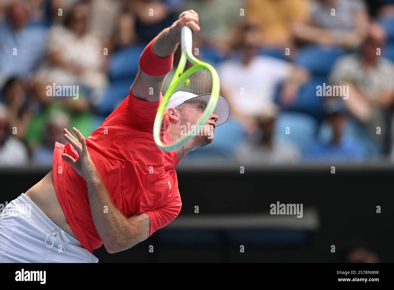 Melbourne Australia 19th Jan 2025 Alejandro Davidovich Fokina Of Melbourne Australia 19th Jan 2025 Alejandro Davidovich Fokina Of Spain Plays A Shot During His Round Four Match Against Tommy Paul Of The Usa During The 2025 Australian Open At Melbourne Park In Melbourne Sunday January 19 2025 Aap Imagelukas Coch No Archiving Editorial Use Only Credit Australian Associated Pressalamy Live News 2S78NWW