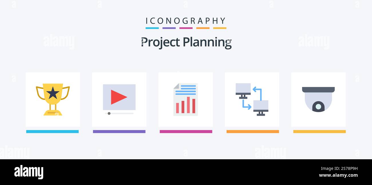Project Planing Flat 5 Icon Pack Including transfer. mobile. document ...