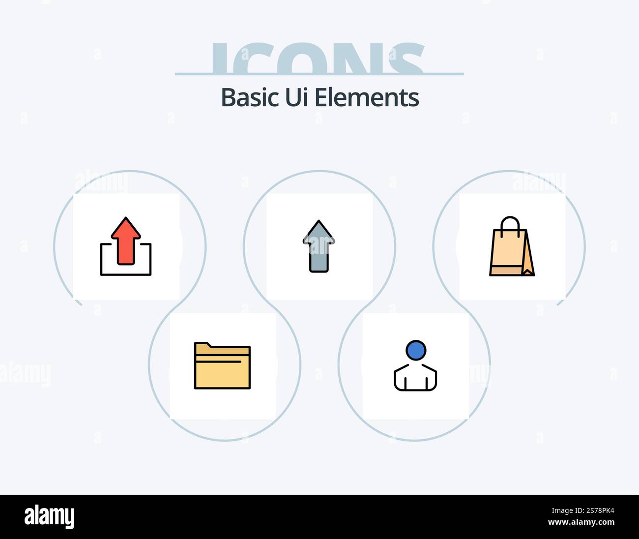 Basic Ui Elements Line Filled Icon Pack 5 Icon Design. down. report. folder. data. file Stock Vector