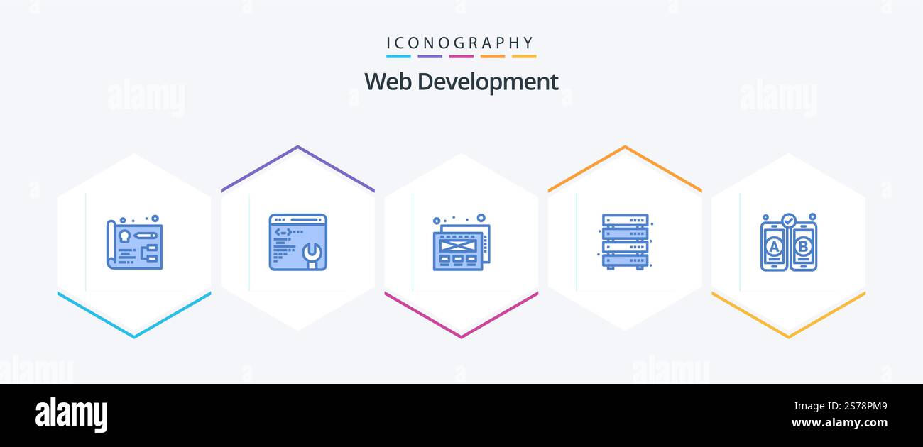 Web Development 25 Blue icon pack including . mobile. data. web design. web Stock Vector