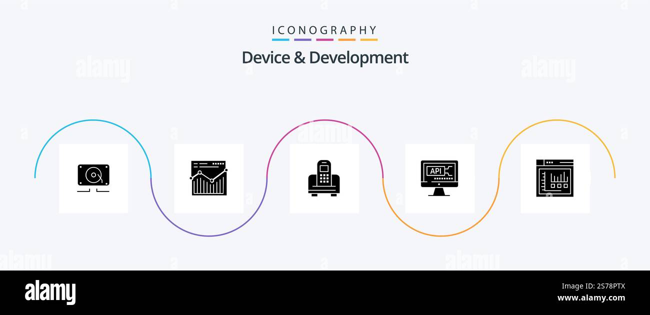 Device And Development Glyph 5 Icon Pack Including internet . education. device. coding. computer Stock Vector