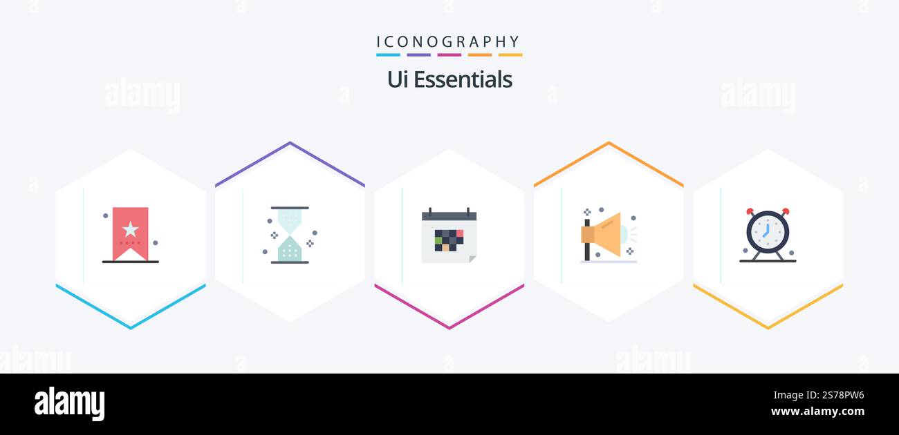 Ui Essentials 25 Flat icon pack including optimization. business. ui. event. date Stock Vector