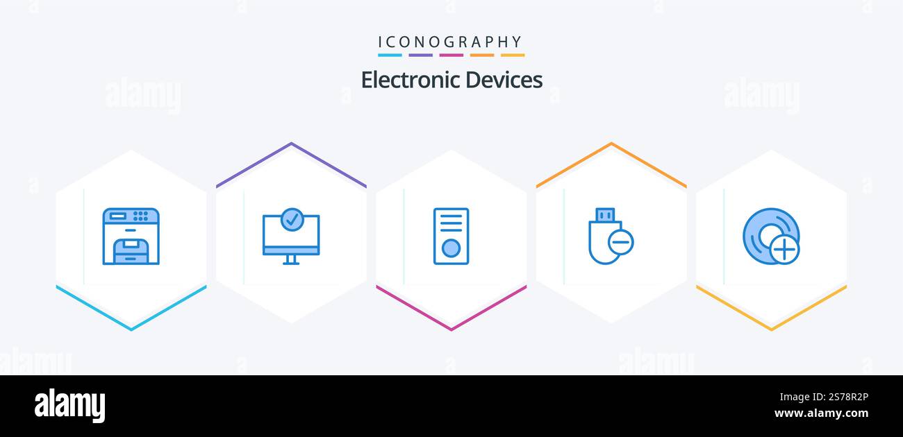 Devices 25 Blue icon pack including remove. devices. hardware. computers. gadget Stock Vector