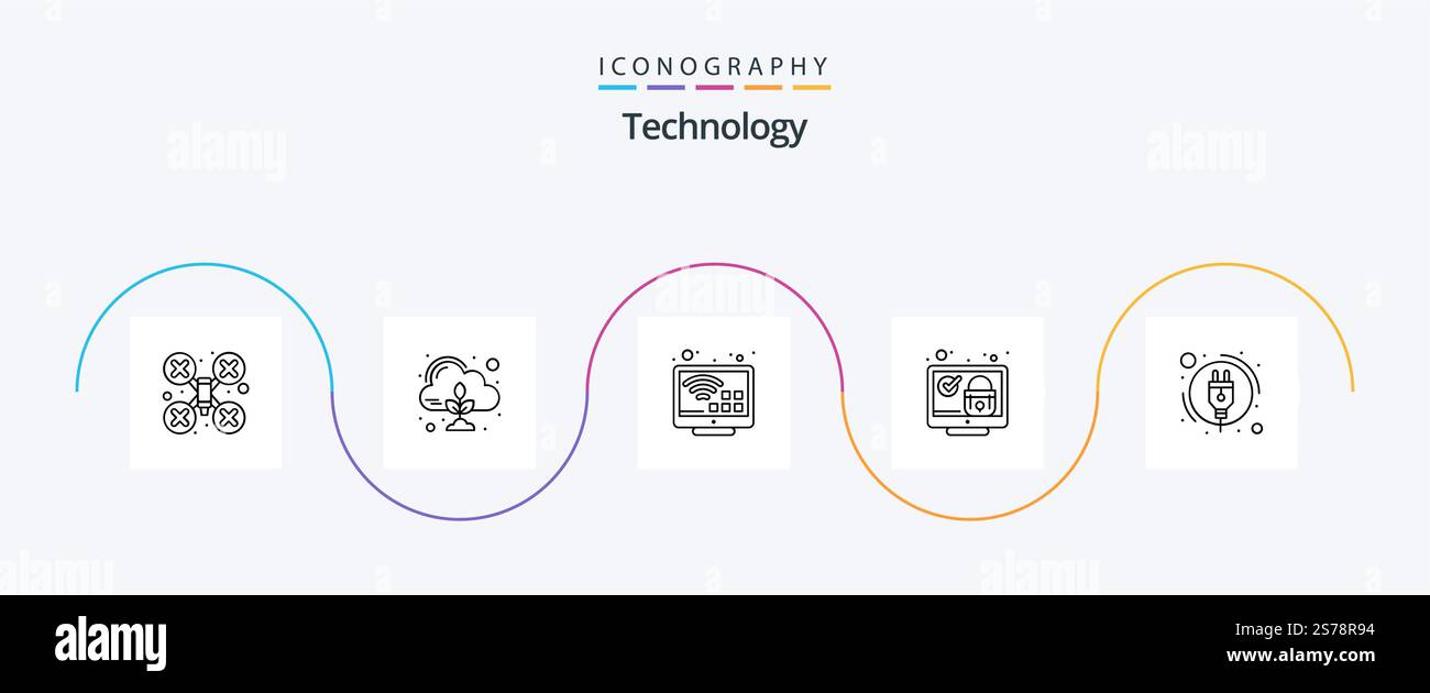 Technology Line 5 Icon Pack Including energy consumption. check ...