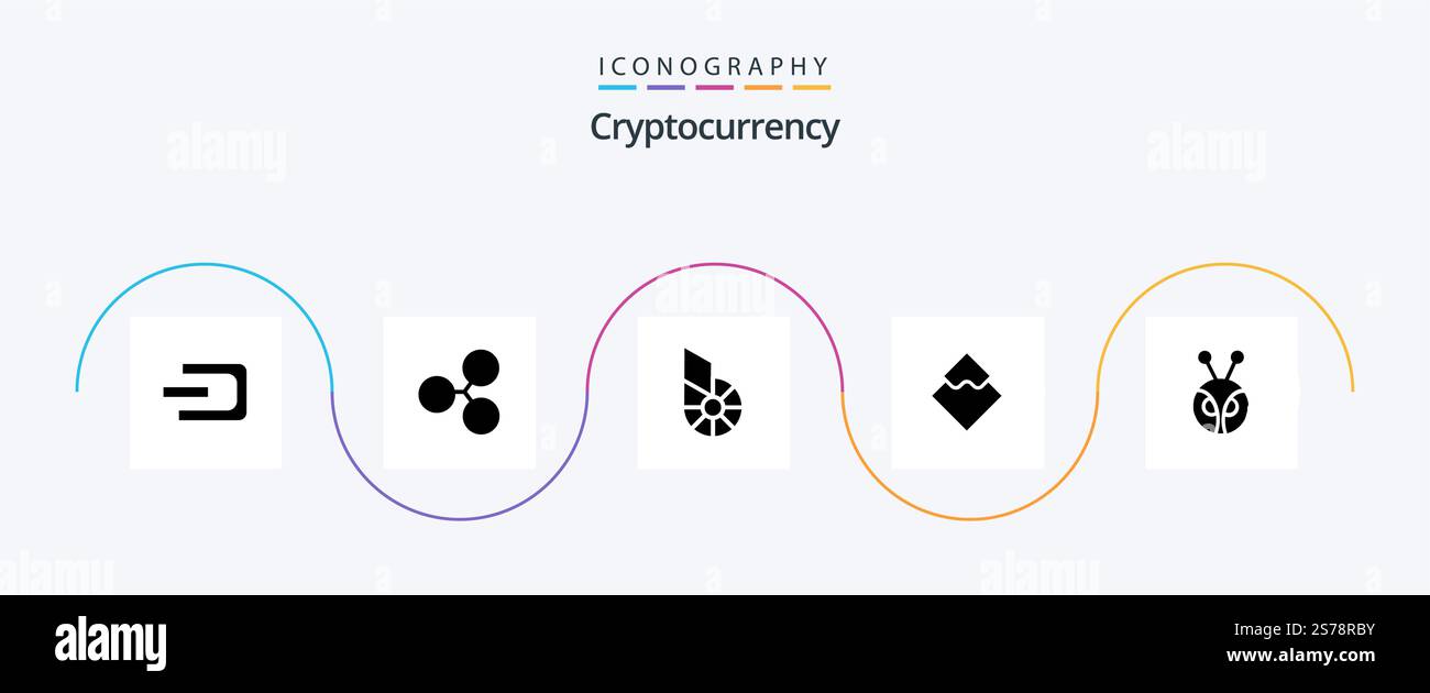 Cryptocurrency Glyph 5 Icon Pack Including crypto . waves . technology. crypto Stock Vector