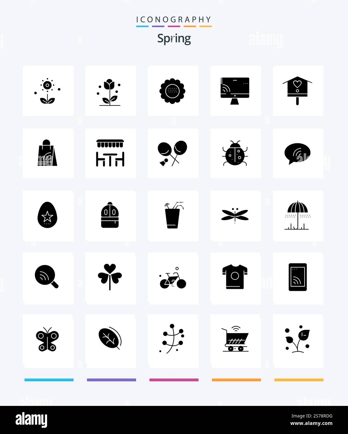 Creative Spring 25 Glyph Solid Black icon pack  Such As resturant. wifi. wifi. handbag. spring Stock Vector