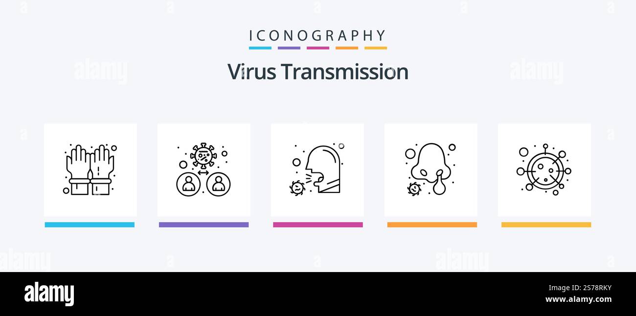 Virus Transmission Line 5 Icon Pack Including mask. shield. cold ...