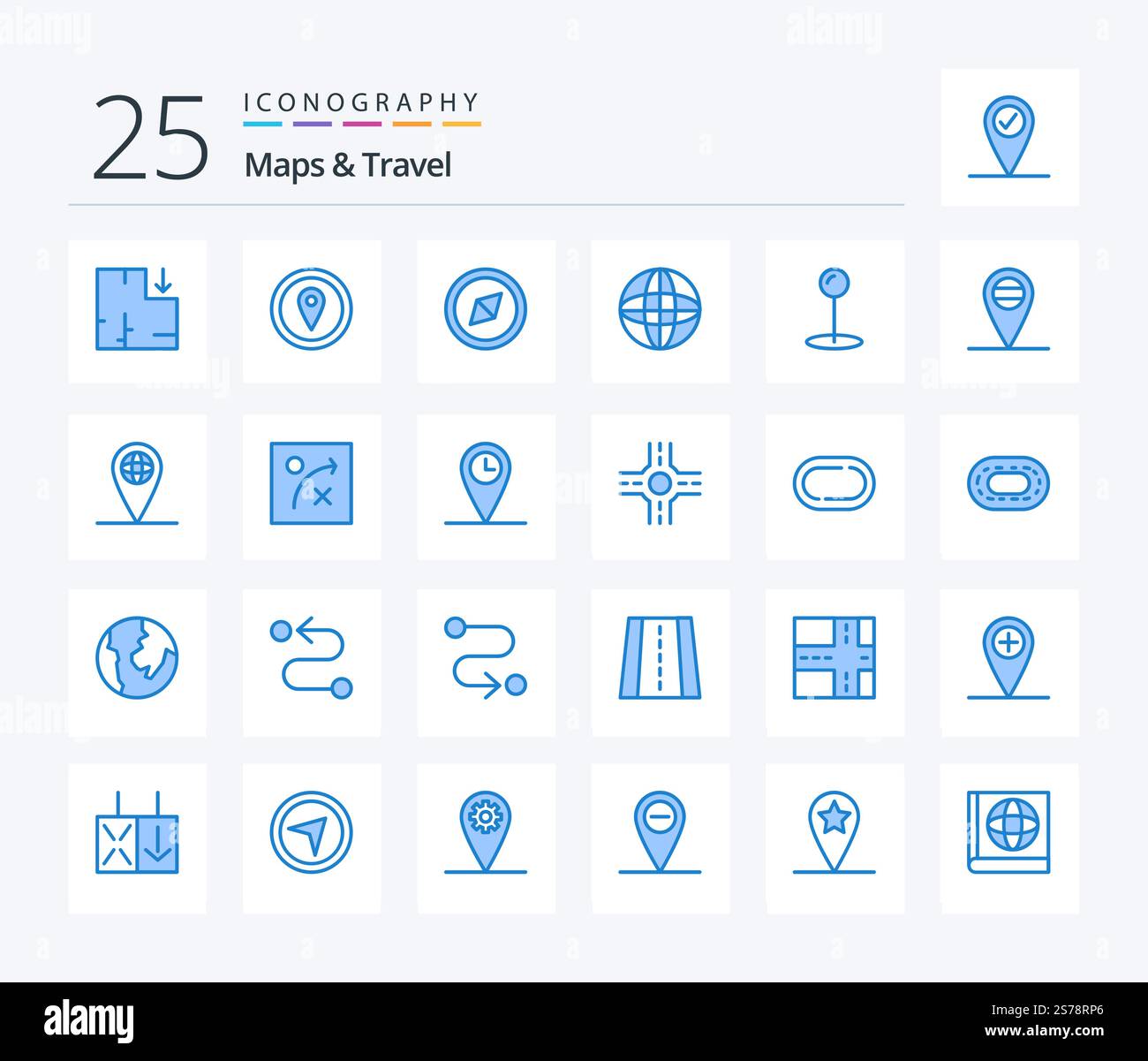 Maps & Travel 25 Blue Color icon pack including algorithm. globe. arrow ...
