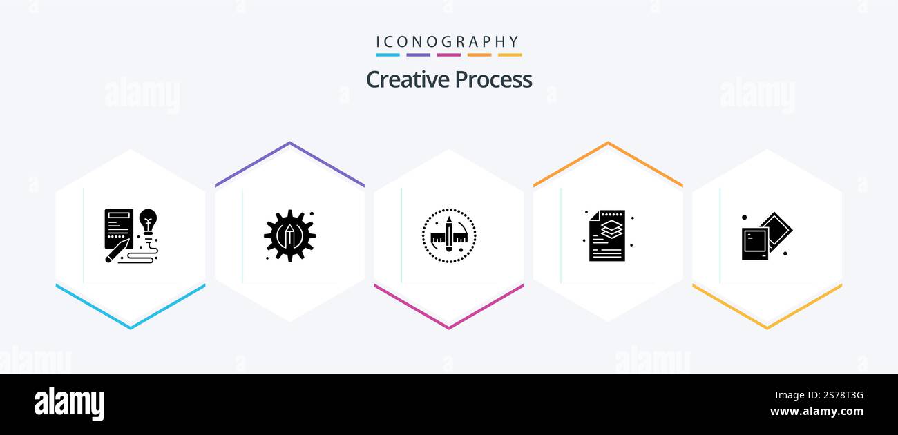 Creative Process 25 Glyph icon pack including photo. creative. pencil. layers. process Stock Vector