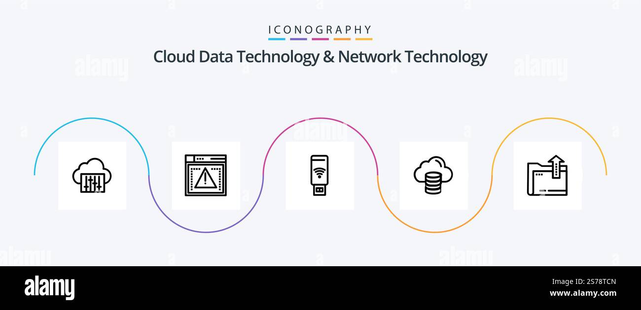 Cloud Data Technology And Network Technology Line 5 Icon Pack Including dacoment. dollar. usb . money . cloud Stock Vector