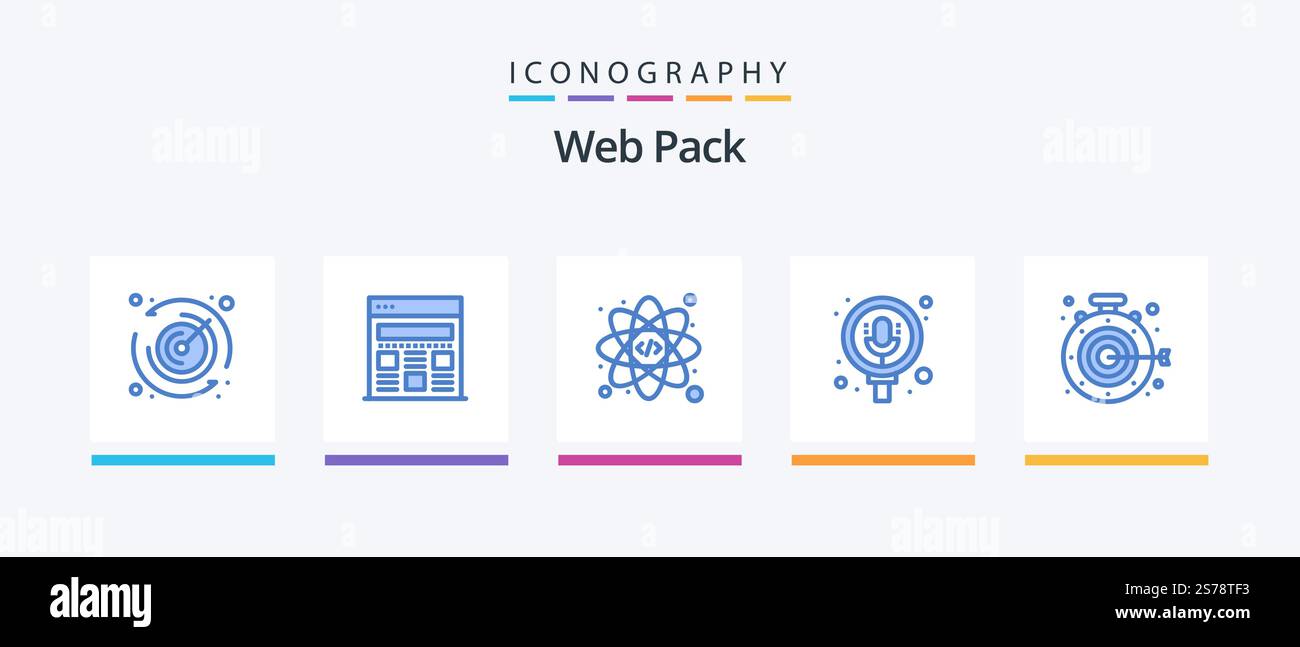 Web Pack Blue 5 Icon Pack Including . aim. coding. target. pack. Creative Icons Design Stock Vector