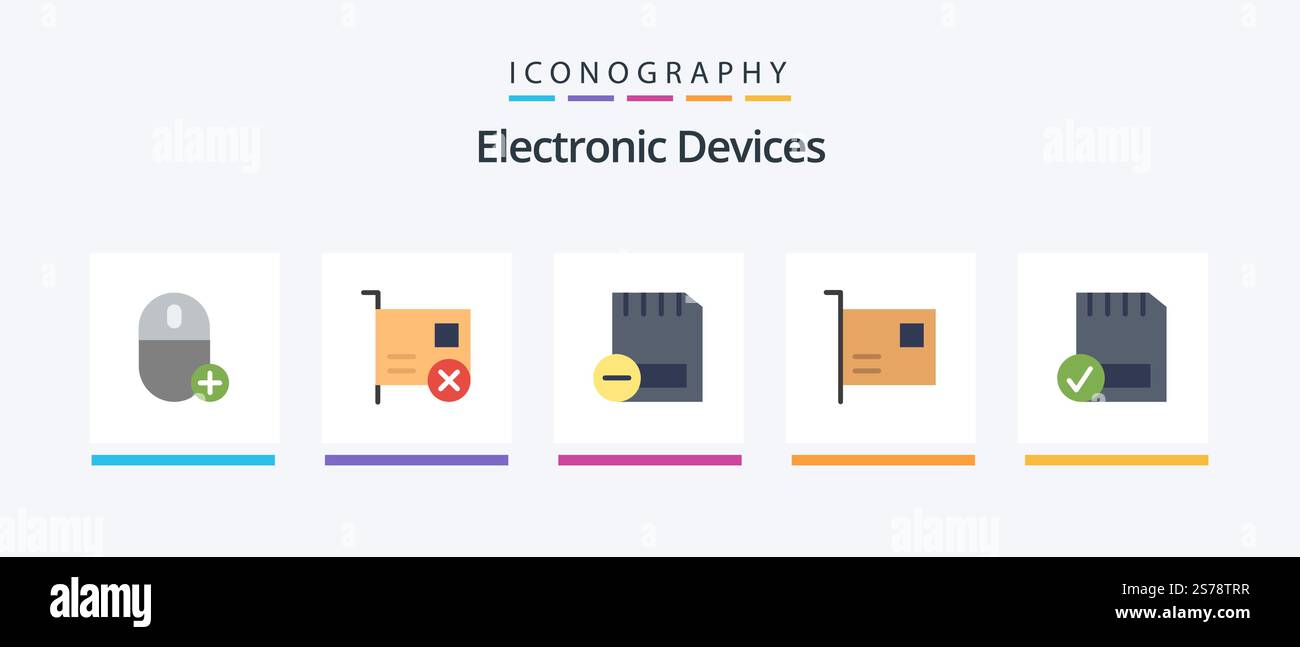 Devices Flat 5 Icon Pack Including devices. card. hardware. remove. devices. Creative Icons Design Stock Vector