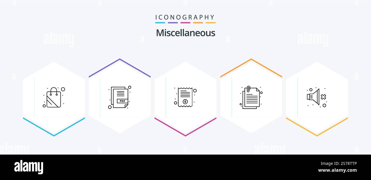 Miscellaneous 25 Line icon pack including sound. bill. file. attach Stock Vector