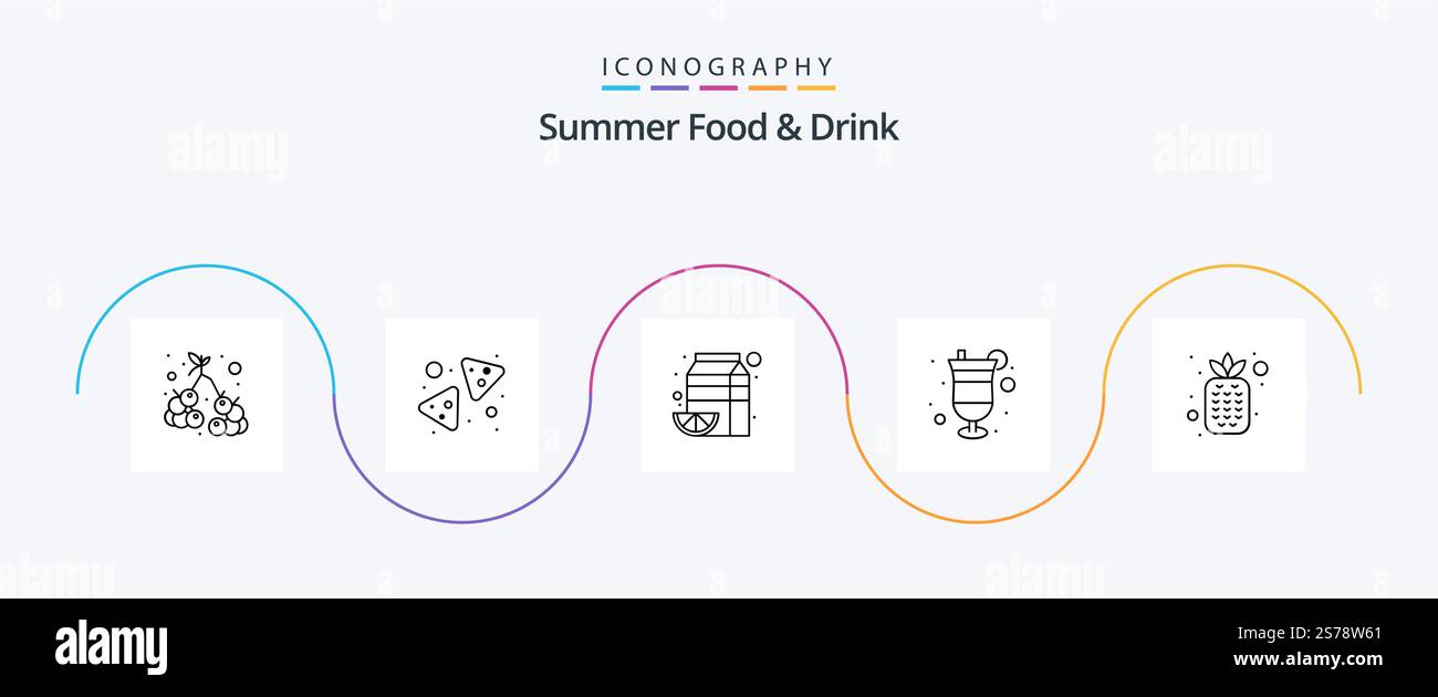Summer Food and Drink Line 5 Icon Pack Including summer. glass. drink ...