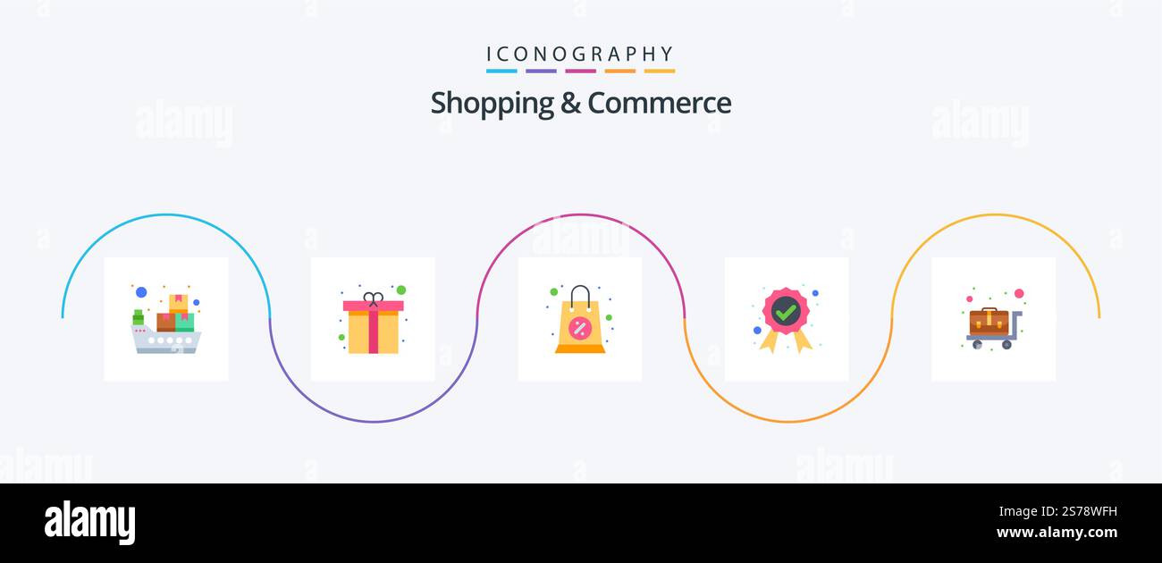 Shopping And Commerce Flat 5 Icon Pack Including luggage trolley ...