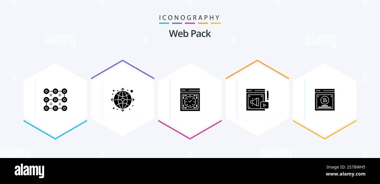 Web Pack 25 Glyph icon pack including testing. loud hailer. computer. digital marketing. web Stock Vector