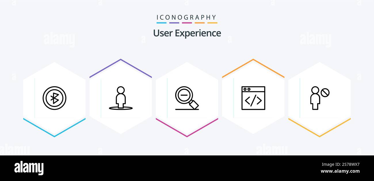 User Experience 25 Line icon pack including development. web . search less Stock Vector