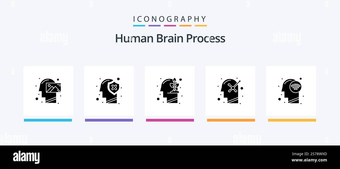 Human Brain Process Glyph 5 Icon Pack Including human mind. positive ...