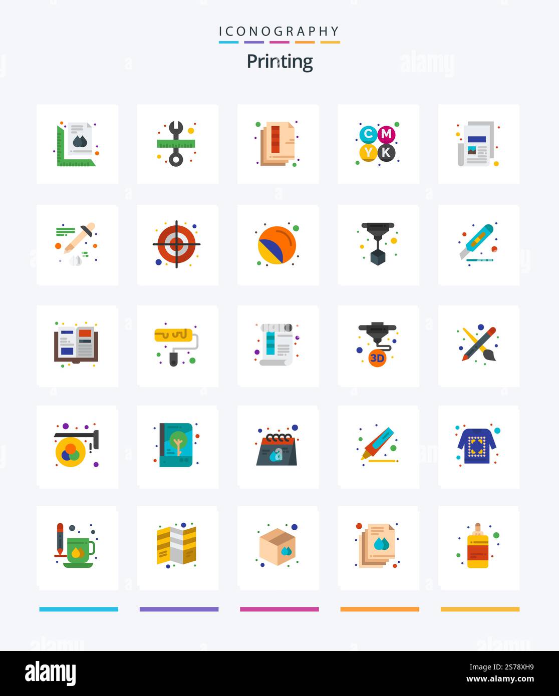 Creative Printing 25 Flat icon pack Such As news. color. scale. cmyk ...