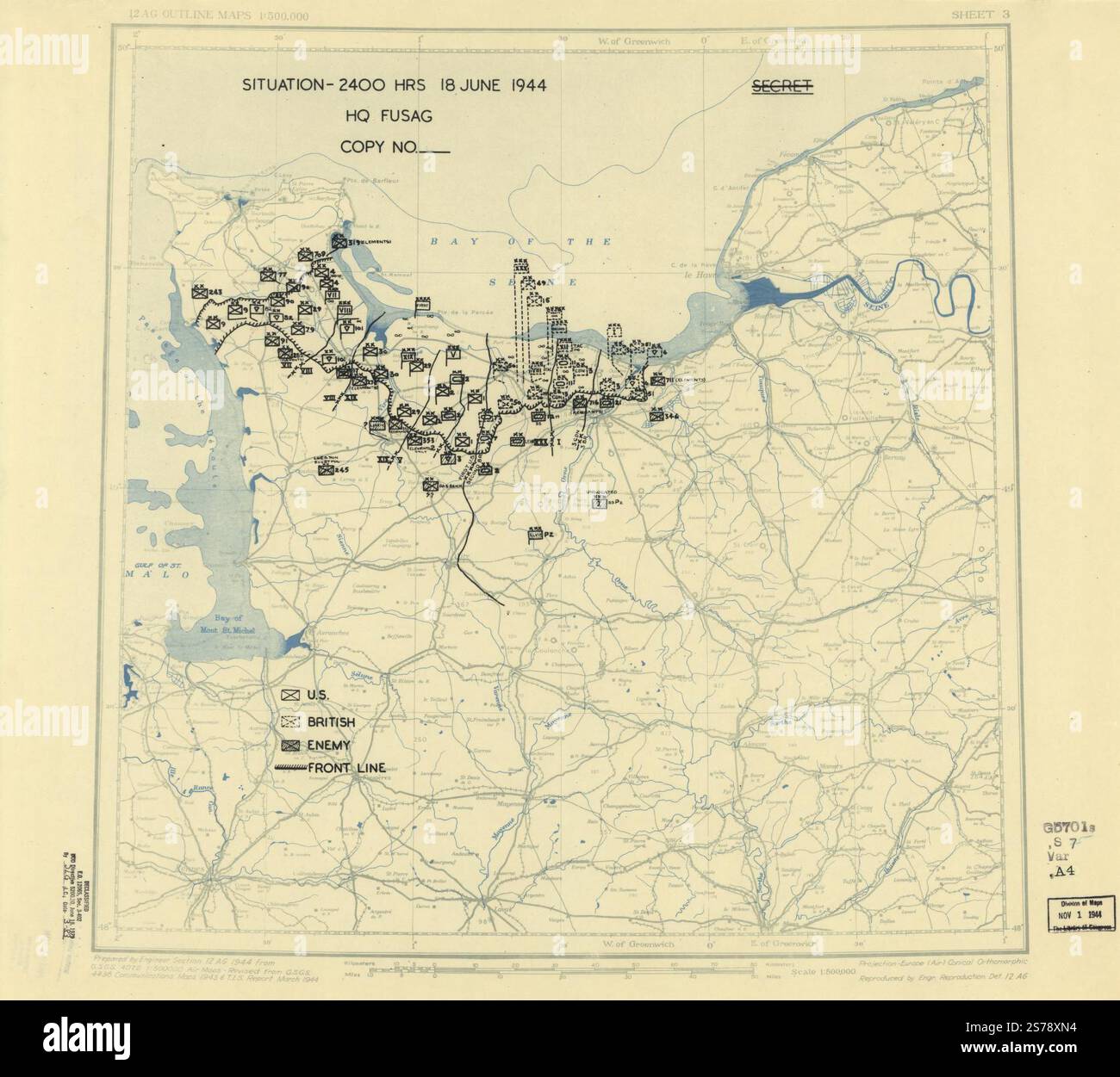 [June 18, 1944], HQ Twelfth Army Group situation map. 1944 by Allied ...