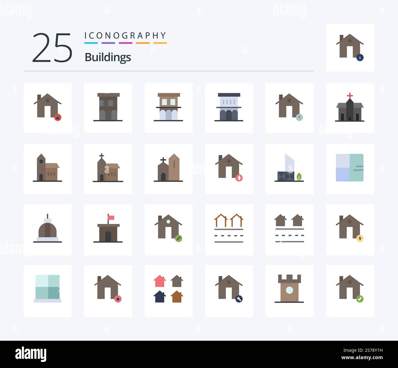 Buildings 25 Flat Color icon pack including church. building. property ...