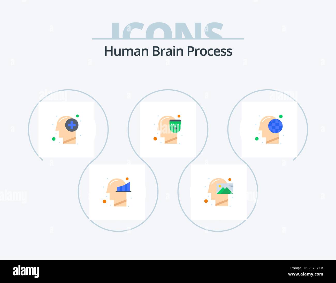 Human Brain Process Flat Icon Pack 5 Icon Design. face. mind. vision ...