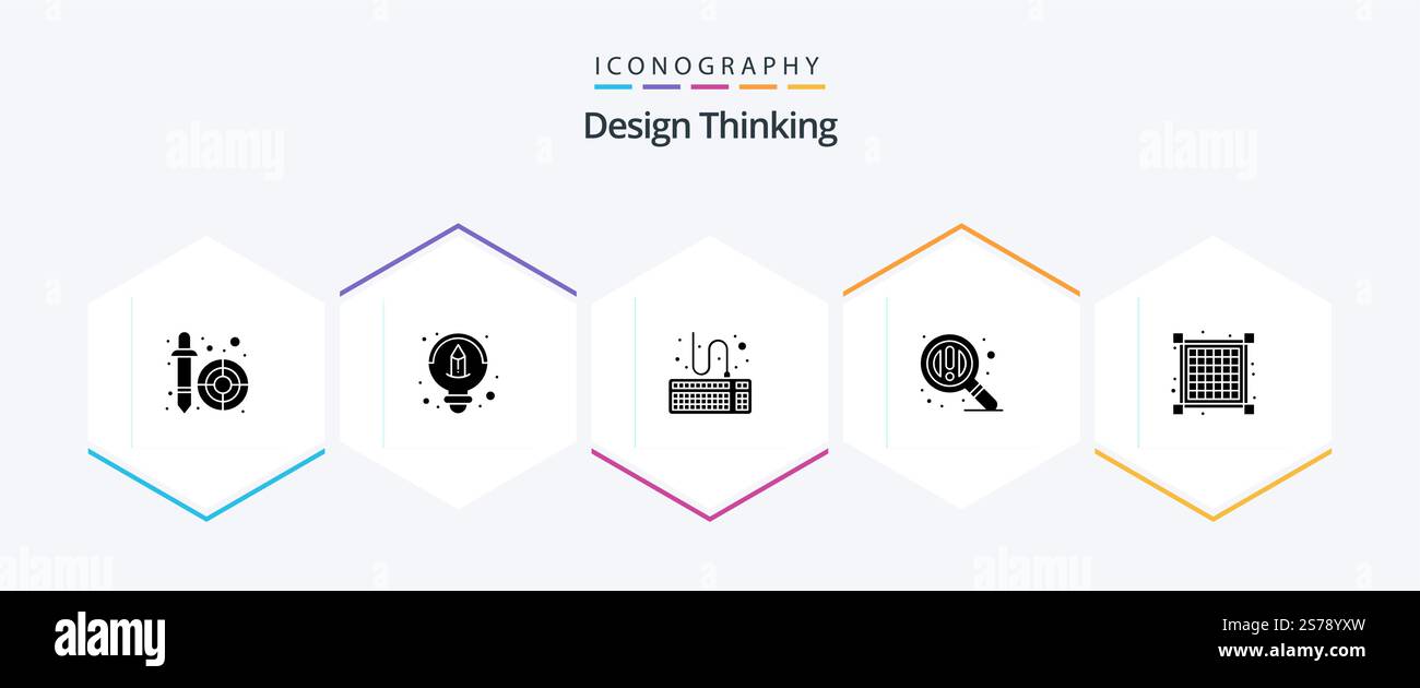Design Thinking 25 Glyph icon pack including . layout. keyboard. grid. search Stock Vector