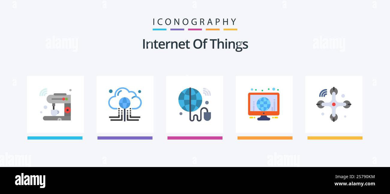 Internet Of Things Flat 5 Icon Pack Including world. monitor. global ...