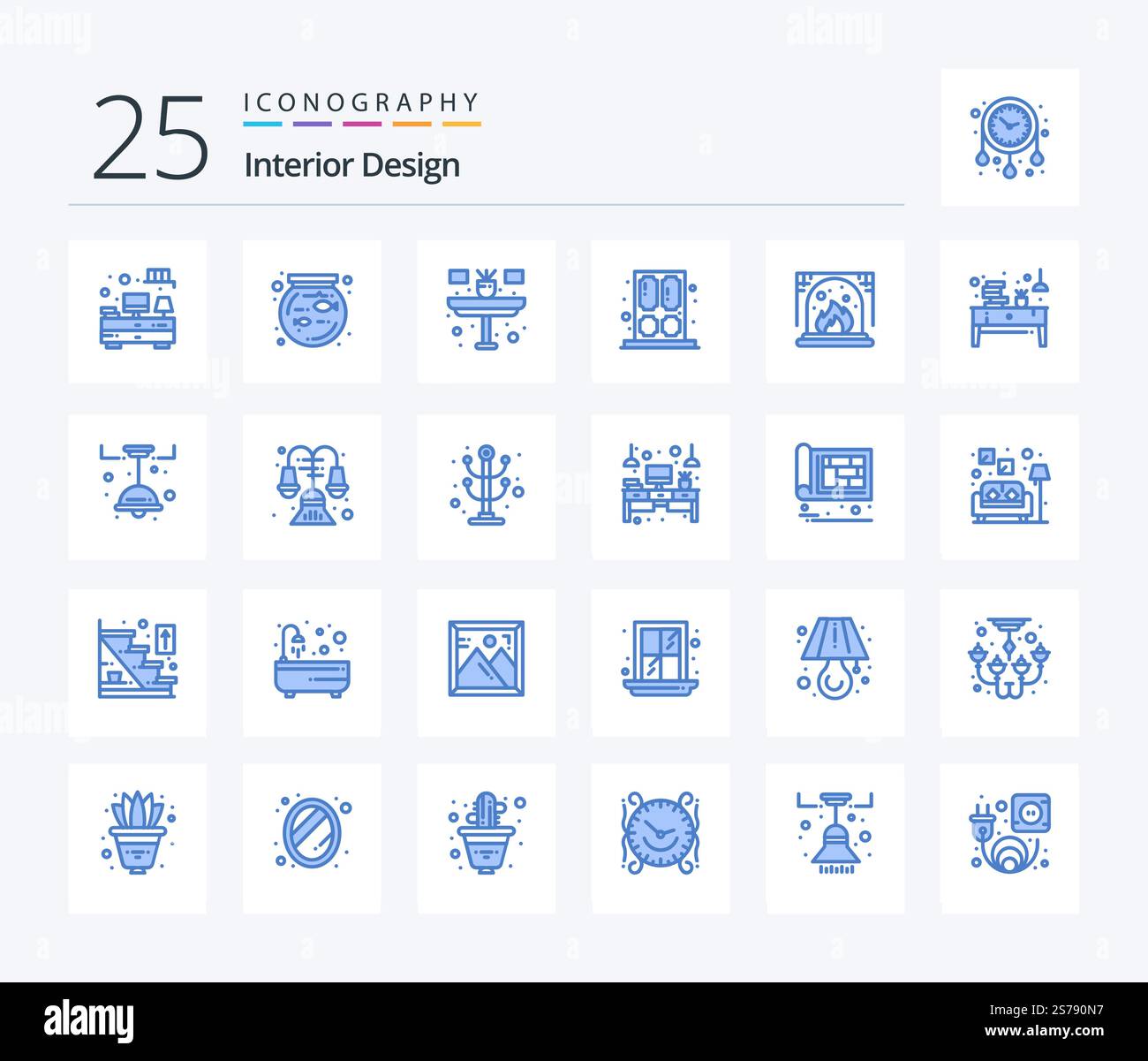 Interior Design 25 Blue Color icon pack including interior. chimney ...