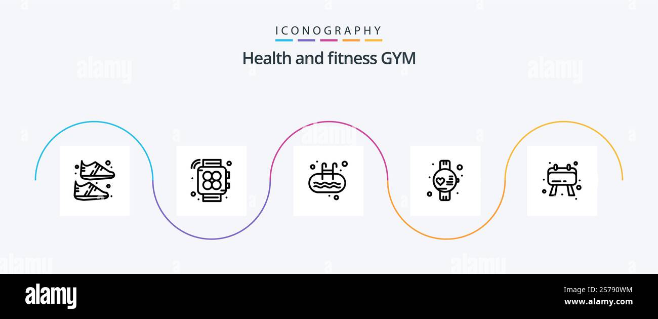 Gym Line 5 Icon Pack Including note. board. ladder. watch. gym Stock ...