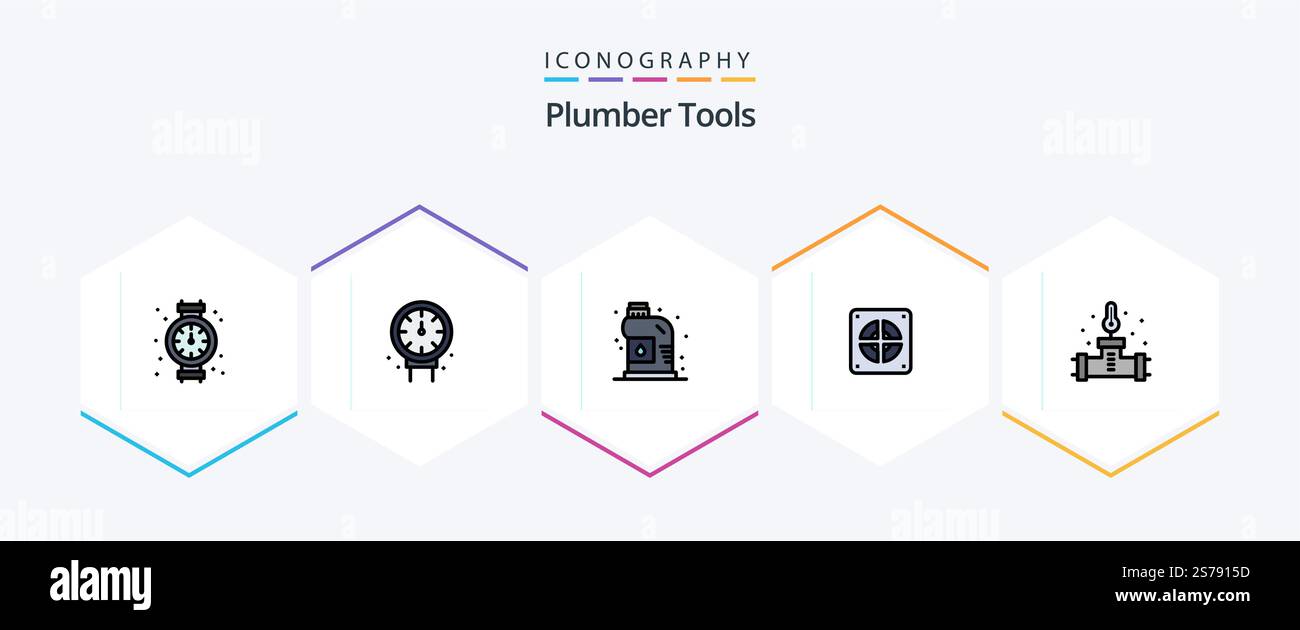 Plumber 25 FilledLine icon pack including . temperature. extractor. plumbing. pipe Stock Vector