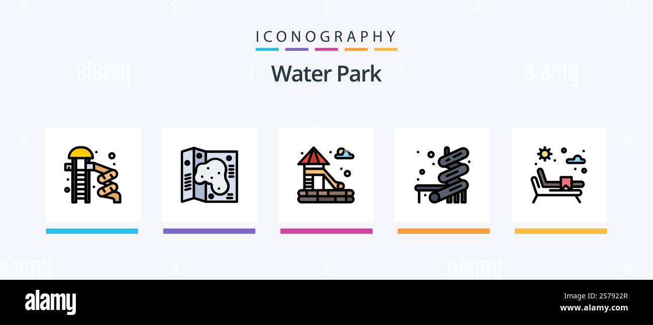 Water Park Line Filled 5 Icon Pack Including . park. lifesaver. food ...