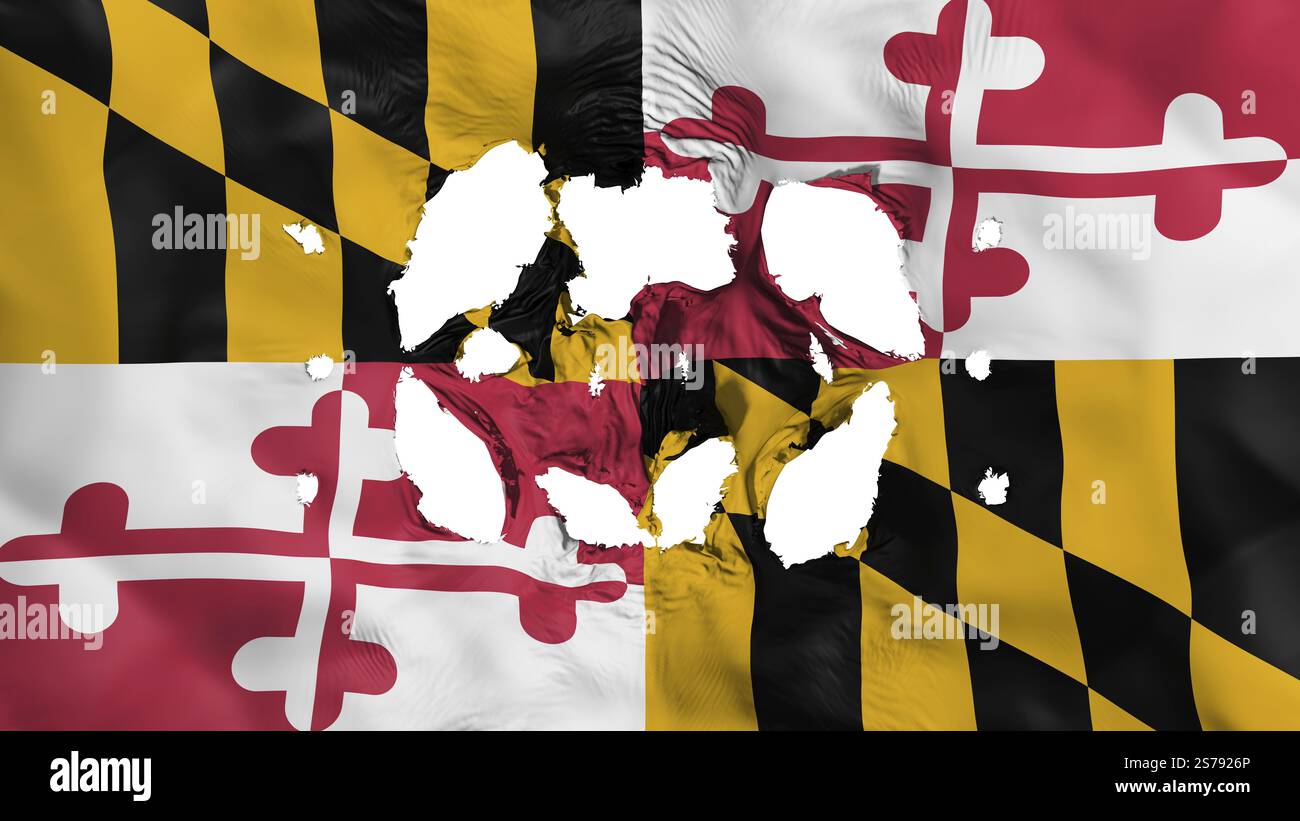 Holes in the flag of the state of Maryland, white background, 3d ...