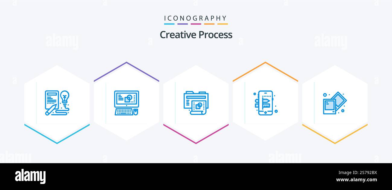 Creative Process 25 Blue icon pack including photo. creative. creative. process. mobile Stock Vector