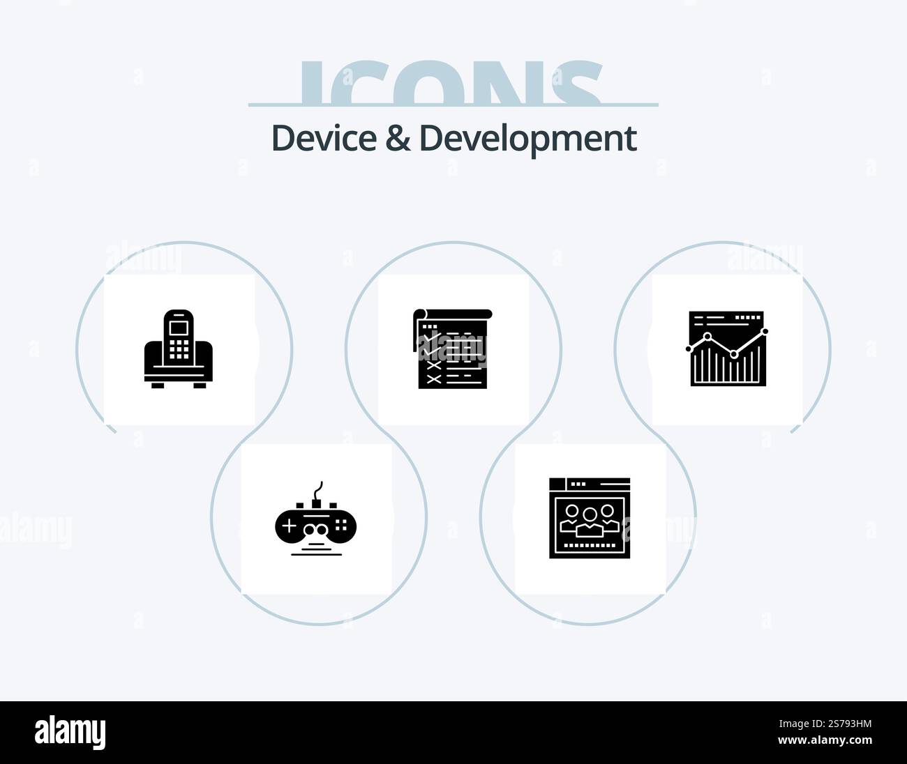Device And Development Glyph Icon Pack 5 Icon Design. web. qa. device. report. checklist Stock Vector