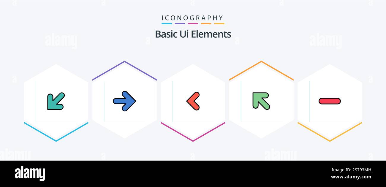 Basic Ui Elements 25 FilledLine icon pack including minus. delete. arrow. left. arrow Stock Vector