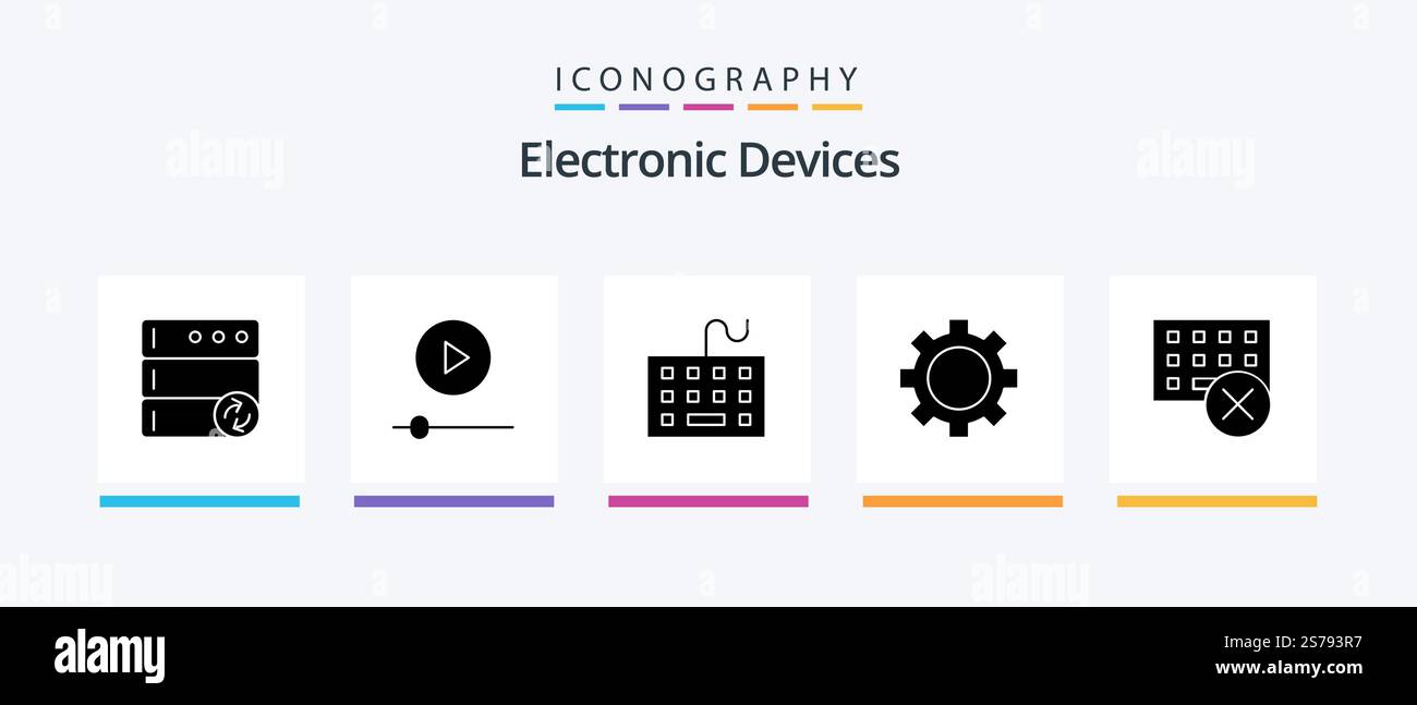 Devices Glyph 5 Icon Pack Including devices. technology. devices. set. devices. Creative Icons Design Stock Vector