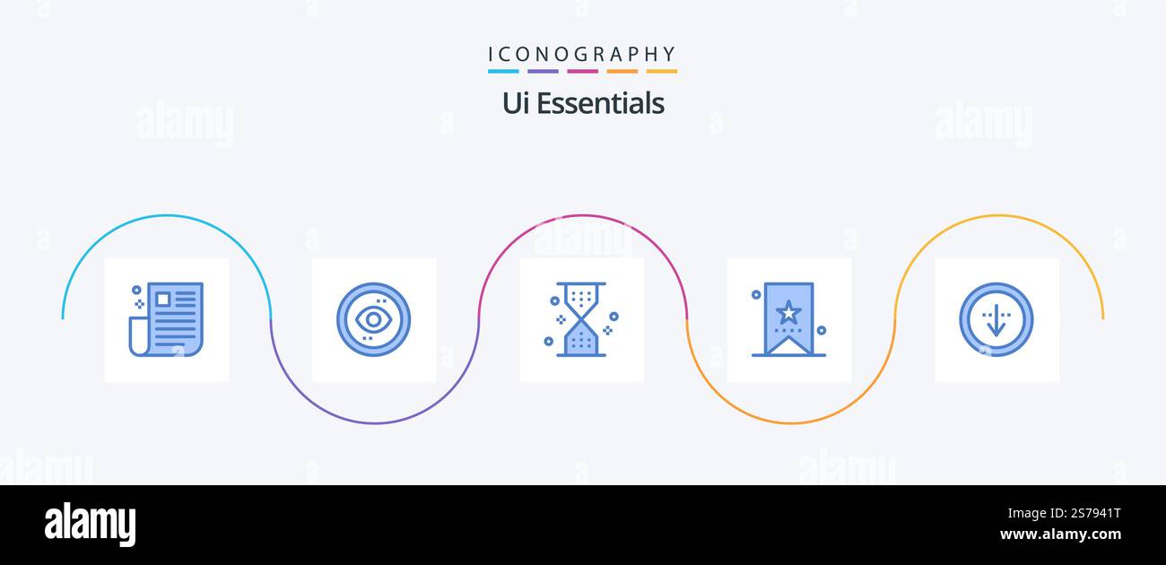 Ui Essentials Blue 5 Icon Pack Including education. book. ui. wait. timer Stock Vector