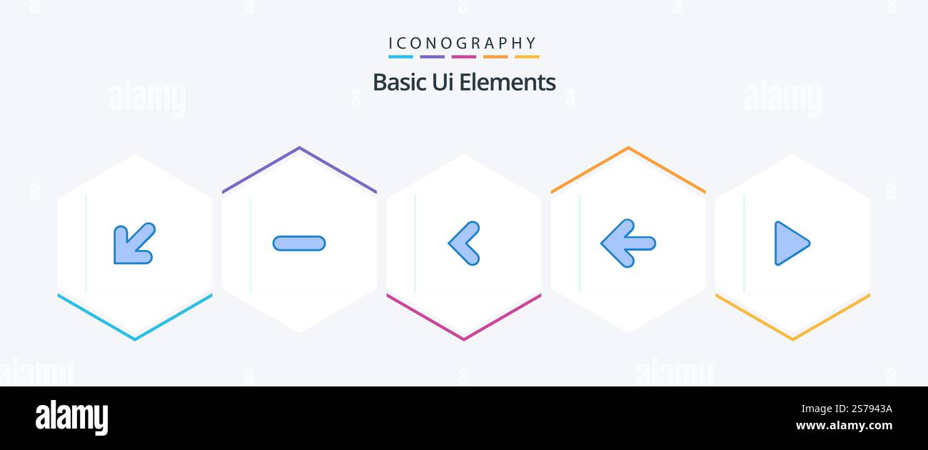 Basic Ui Elements 25 Blue icon pack including media. point back. arrow. back. arrow Stock Vector