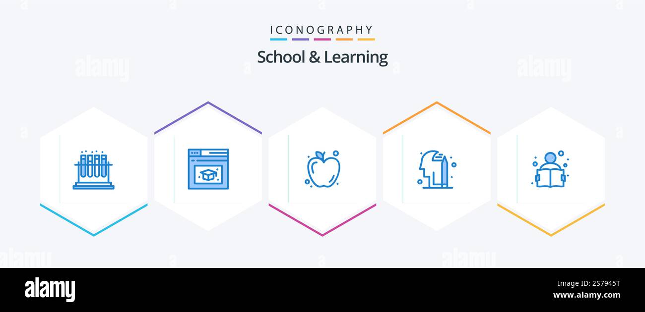 School And Learning 25 Blue icon pack including . reading. food. knowledge. pencile Stock Vector