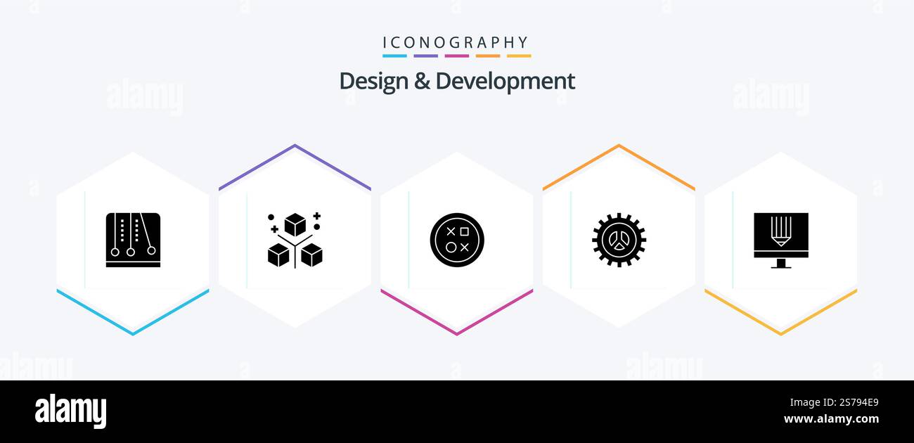 Design and Development 25 Glyph icon pack including web design. seo. programing. options. round Stock Vector