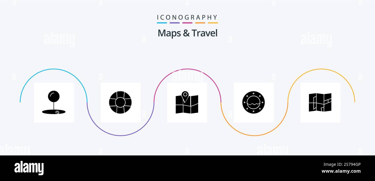 Maps and Travel Glyph 5 Icon Pack Including . marine. map Stock Vector ...