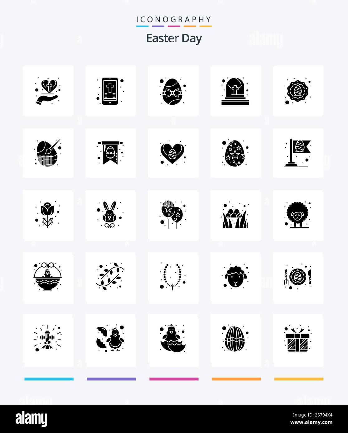 Creative Easter 25 Glyph Solid Black icon pack  Such As wreath. tomb. cross. grave. egg Stock Vector