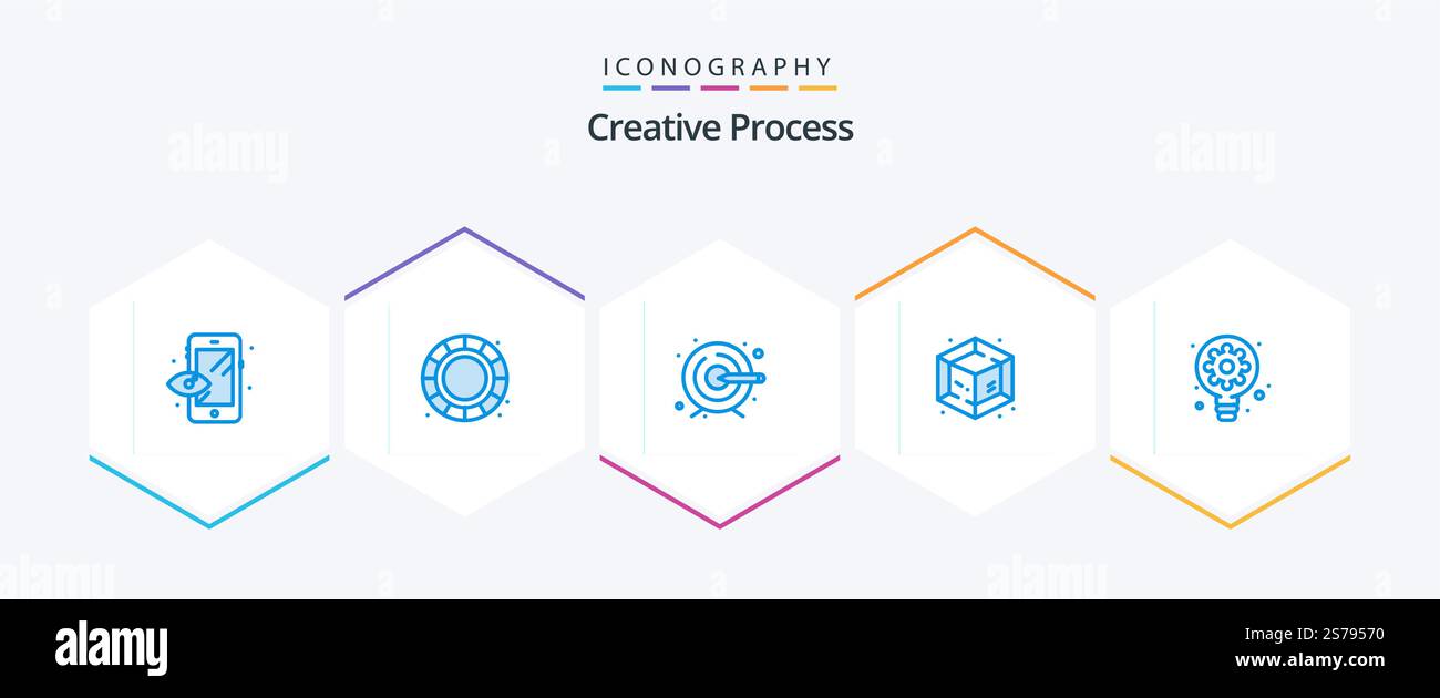 Creative Process 25 Blue icon pack including . gear. target. bulb. creative Stock Vector