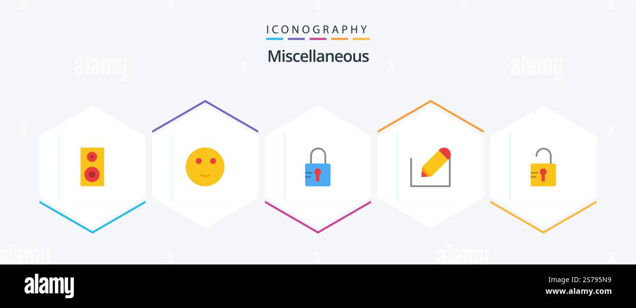 Miscellaneous 25 Flat icon pack including . study. locked. unlock. text Stock Vector