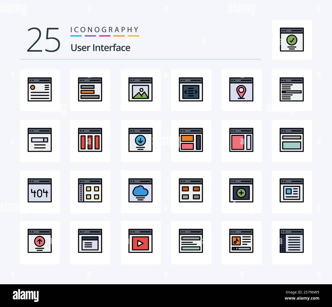 User Interface 25 Line Filled icon pack including slider. communication. user. user. interface Stock Vector