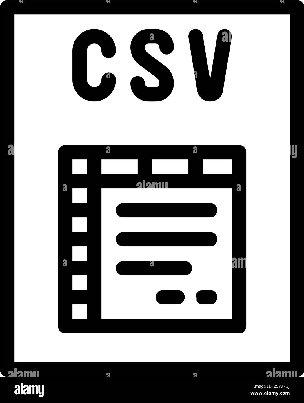 csv file format document line icon vector. csv file format document sign. isolated contour symbol black illustration. csv file format document line icon vector illustration Stock Vector