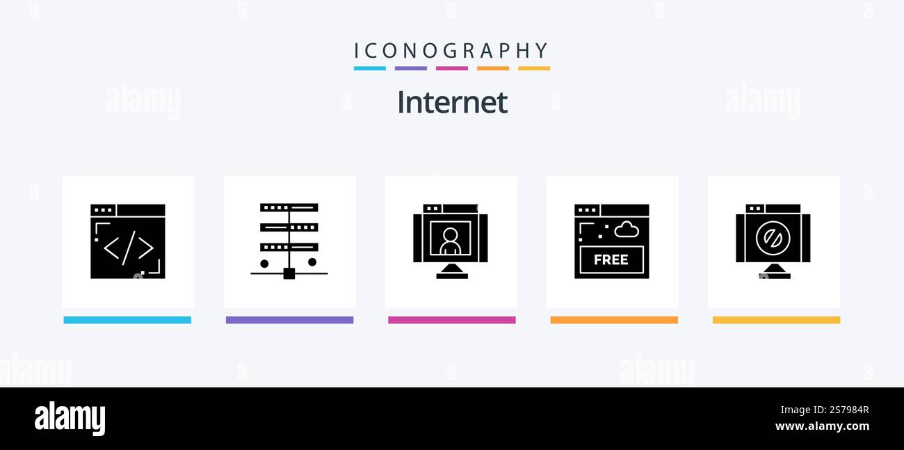 Internet Glyph 5 Icon Pack Including delete. technology. communications. internet. access. Creative Icons Design Stock Vector