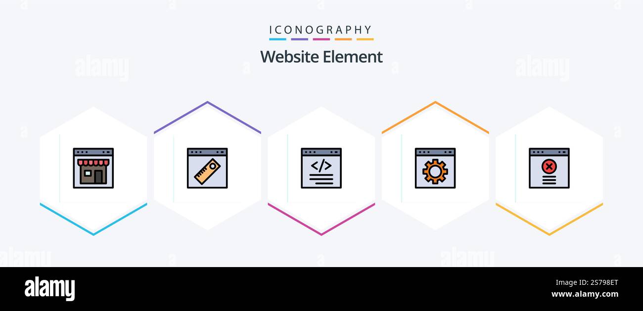 Website Element 25 FilledLine icon pack including interface. browser. web. interface. coding Stock Vector