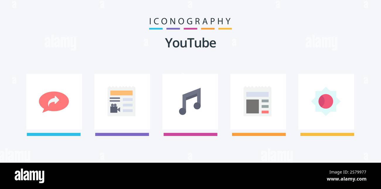 Youtube Flat 5 Icon Pack Including basic. ui. app. basic. music. Creative Icons Design Stock Vector